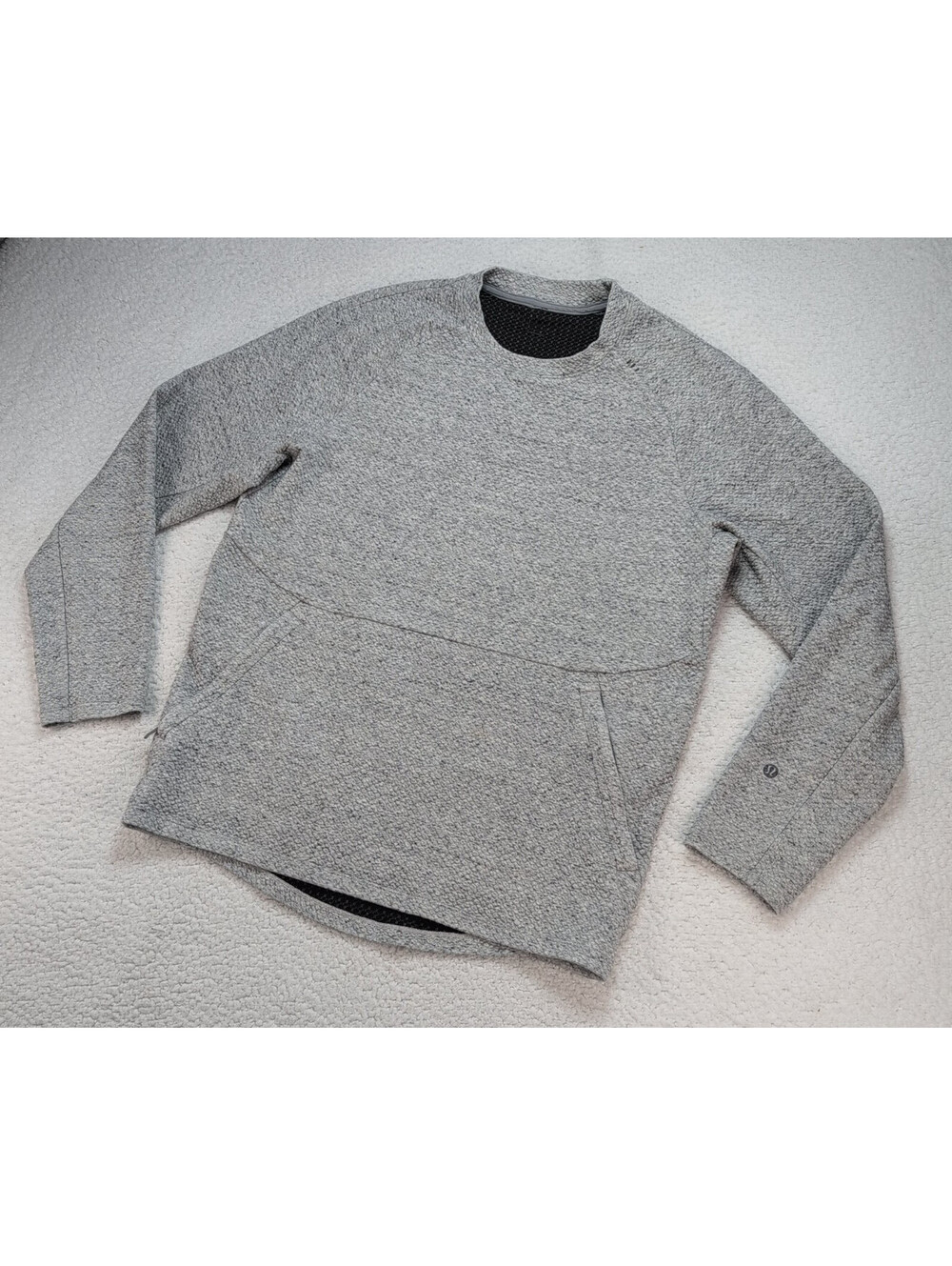 Lululemon Men’s Gray Textured Crewneck Pullover Sweatshirt Zip Pockets Size S